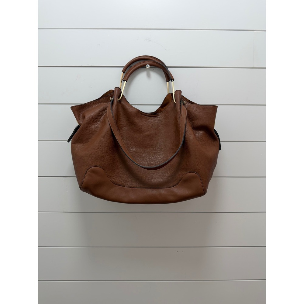 Sondra Roberts Squared Brown Vegan Leather Hobo Shoulder Tote Bag Large